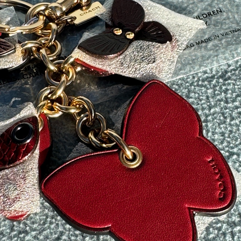 NWT Coach Butterfly Keychain - Red and Gold - Picture 4 of 7